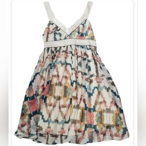 French Connection Abstract Silk Trimmed Empire Spring Dress